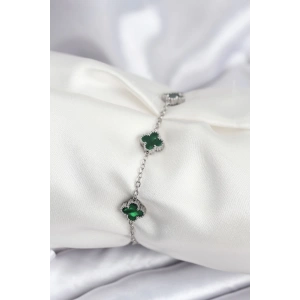 Dodes Dodes 316L Çelik Gümüş Renk Yeşil Baby Boy Yonca Kadın Bileklik TG27BB7945