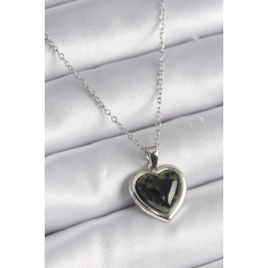 Dodes Dodes 316L Çelik Gümüş Renk Yeşil Mineli Kalp Model Kadın Kolye TG27BKO9526