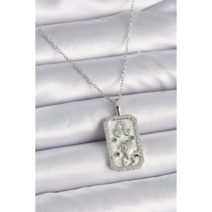 Dodes Dodes 316L Çelik Gümüş Renk Zincir Aslan Burcu Zirkon Taşlı Kadın Kolye TG27BKO9451