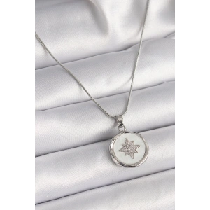 Dodes Dodes 316L Çelik Gümüş Renk Zincir Beyaz Sedefli Zirkon Taşlı Yıldız İşleme Model Kadın Kolye TG27BKO9635