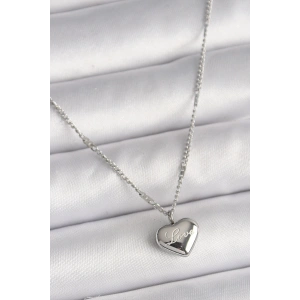 Dodes Dodes 316L Çelik Gümüş Renk Zincir Love İşleme Kalp Figür Kadın Kolye TG27BKO9779