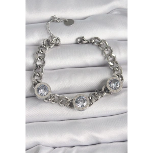 Dodes Dodes 316L Çelik Gümüş Renk Zincir Model Zirkon Taşlı İşleme Detaylı Kadın Bileklik TG27BB6651