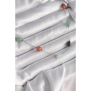 Dodes Dodes 316L Çelik Gümüş Renk Zincir Renkli Doğaltaş Model Kadın Kolye TG27BKO9660