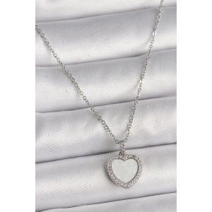 Dodes Dodes 316L Çelik Gümüş Renk Zincir Zirkon Taşlı Beyaz Mineli Kalp Model Kadın Kolye TG27BKO9781