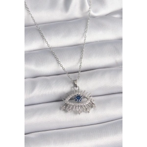 Dodes Dodes 316L Çelik Gümüş Renk Zincir Zirkon Taşlı Göz Model Kadın Kolye TG27BKO9564