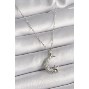 Dodes Dodes 316L Çelik Gümüş Renk Zincir Zirkon Taşlı Hilal Model Yıldız Detay Kadın Kolye TG27BKO9655