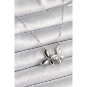 Dodes Dodes 316L Çelik Gümüş Renk Zincir Zirkon Taşlı Renkli Kelebek Model Kadın Kolye TG27BKO9615