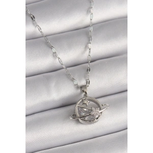 Dodes Dodes 316L Çelik Gümüş Renk Zincir Zirkon Taşlı Yıldız Detay Gezegen Model Kadın Kolye TG27BKO9643