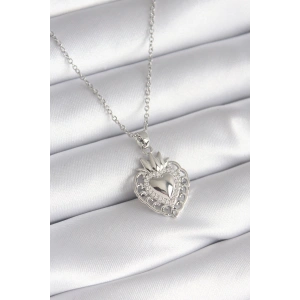 Dodes Dodes 316L Çelik Gümüş Renk Zirkon Taş Detay Taç Kalp Model Kadın Kolye TG27BKO8273