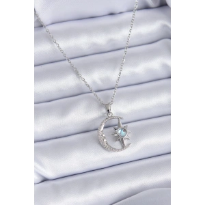 Dodes Dodes 316L Çelik Gümüş Renk Zirkon Taşlı Ay Yıldız Model Kadın Kolye TG27BKO7689