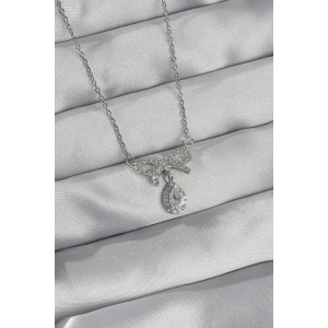 Dodes Dodes 316L Çelik Gümüş Renk Zirkon Taşlı Fiyonk Detay Damla Kolye TG27BKO8922