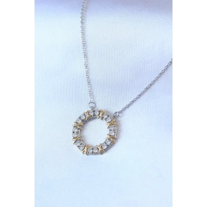 Dodes Dodes 316L Çelik Gümüş Renk Zirkon Taşlı Gold Detay Xoxo Kadın Kolye TG27BKO7459