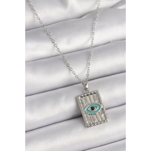 Dodes Dodes 316L Çelik Gümüş Renk Zirkon Taşlı Göz İşleme Detaylı Plaka Model Kadın Kolye TG27BKO9616