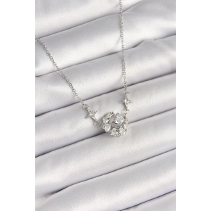 Dodes Dodes 316L Çelik Gümüş Renk Zirkon Taşlı Hilal Kalp Model Kadın Kolye TG27BKO9929