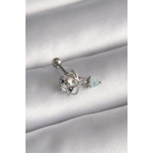 Dodes Dodes 316L Çelik Gümüş Renk Zirkon Taşlı Sallantı Kalp Detay Tragus Piercing TG27PR1361