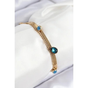 Dodes Dodes 316L Çelik Nazar Boncuk Detaylı Mavi Zirkon Taşlı Model İtalyan Zincir Gold Renk Kadın Bileklik TG27BB7828