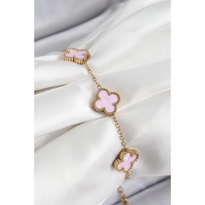 Dodes Dodes 316L Çelik Pembe Sedef Yonca Model Gold Renk Kadın Bileklik TG27BB7365