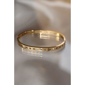 Dodes Dodes 316L Çelik Roma Rakamlı Gold Renk Bilezik Kelepçe TG27BB3565