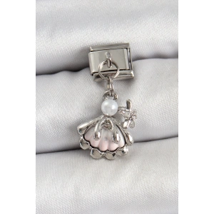 Dodes Dodes 316L Çelik Sallantılı İnci Detaylı İstiridye Model Gümüş Renk Nomination Charm TG27BC1464