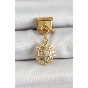 Dodes Dodes 316L Çelik Sallantılı Zirkon Taşlı Ay Ve Güneş Model Gold Renk Nomination Charm TG27BC1411