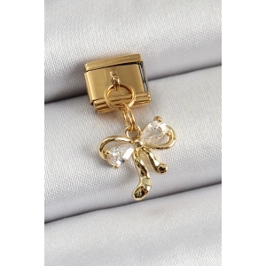Dodes Dodes 316L Çelik Sallantılı Zirkon Taşlı Fiyonk Model Gold Renk Nomination Charm TG27BC1441