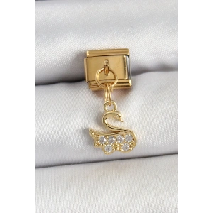 Dodes Dodes 316L Çelik Sallantılı Zirkon Taşlı KuğuModel Gold Renk Nomination Charm TG27BC1439
