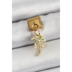 Dodes Dodes 316L Çelik Sallantılı Zirkon Taşlı Palmiye Ağacı Model Gold Renk Nomination Charm TG27BC1398