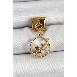 Dodes Dodes 316L Çelik Sallantılı Zirkon Taşlı Satürn Model Gold Renk Nomination Charm TG27BC1418