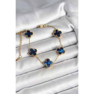 Dodes Dodes 316L Çelik Sedefli Lacivert Gold Renk Yonca Kadın Bileklik TG27BB6964