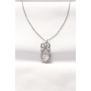 Dodes Dodes 316L Çelik Silver Renk Zirkon Taşlı Kalpli Fiyonk Kolye TG27BKO8519