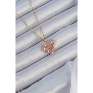 Dodes Dodes 316L Çelik Zincir Altın Renk Pembe Parçalı Zirkon Taşlı Kalp Kolye TG27BKO9163