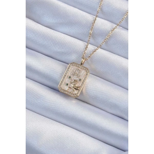 Dodes Dodes 316L Çelik Zincir Altın Renk Zirkon Taşlı Aslan Figürlü Tarot Kolye TG27BKO9225