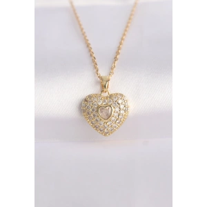 Dodes Dodes 316L Çelik Zincir Altın Renk Zirkon Taşlı Kalp Kolye TG27BKO8624