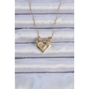 Dodes Dodes 316L Çelik Zincir Altın Renk Zirkon Taşlı Mıknatıslı Kalp Kolye TG27BKO9081