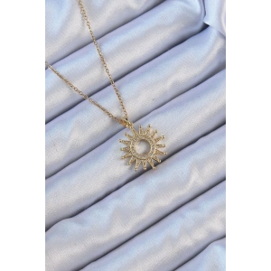 Dodes Dodes 316L Çelik Zincir Altın Renk Zirkon Taşlı Parlayan Güneş Kolye TG27BKO9105