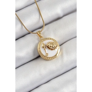 Dodes Dodes 316L Çelik Zincir Beyaz Mineli Sanatsal Portre İstiridye Model Gold Renk Kadın Kolye TG27BKO10267