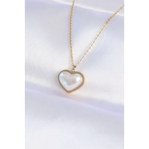 Dodes Dodes 316L Çelik Zincir Gold Renk Beyaz Taşlı Bubble Kalp Kolye TG27BKO8737