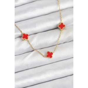 Dodes Dodes 316L Çelik Zincir Gold Renk Kırmızı Baby Boy Yonca Kadın Kolye TG27BKO10580