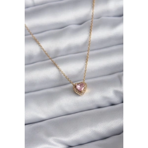 Dodes Dodes 316L Çelik Zincir Gold Renk Pembe Zirkon Taşlı Charm Kadın Kolye TG27BKO7818