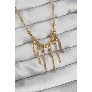 Dodes Dodes 316L Çelik Zincir Gold Renk Topçuk Detay Sallantılı Zincir Kolye TG27BKO8911