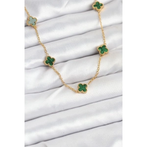 Dodes Dodes 316L Çelik Zincir Gold Renk Yeşil Baby Boy Yonca Kadın Kolye TG27BKO10570