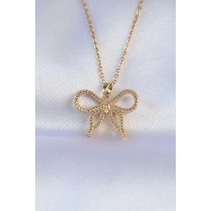 Dodes Dodes 316L Çelik Zincir Gold Renk Zirkon Taşlı Fiyonk Kolye TG27BKO8742