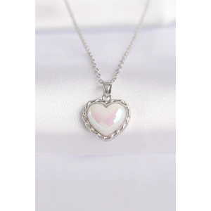 Dodes Dodes 316L Çelik Zincir Gümüş Renk Beyaz Taşlı Bombeli Kalp Kolye TG27BKO8631