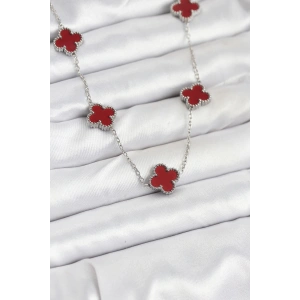 Dodes Dodes 316L Çelik Zincir Gümüş Renk Bordo Renk Yonca Kadın Kolye TG27BKO10569