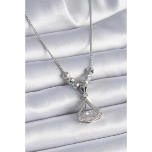 Dodes Dodes 316L Çelik Zincir Gümüş Renk Gingko Yaprağı Model Zirkon Taş Detay Kadın Kolye TG27BKO9351