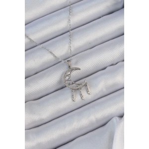 Dodes Dodes 316L Çelik Zincir Gümüş Renk İşlemeli Zirkon Taşlı Ay Kolye TG27BKO9172