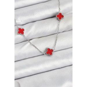 Dodes Dodes 316L Çelik Zincir Gümüş Renk Kırmızı Baby Boy Yonca Kadın Kolye TG27BKO10581