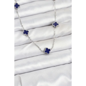 Dodes Dodes 316L Çelik Zincir Gümüş Renk Lacivert Baby Boy Yonca Kadın Kolye TG27BKO10574