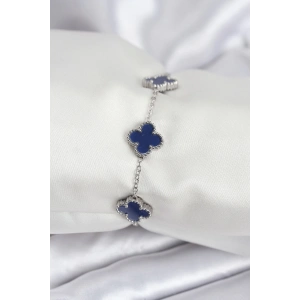 Dodes Dodes 316L Çelik Zincir Gümüş Renk Lacivert Yonca Kadın Bileklik TG27BB7958