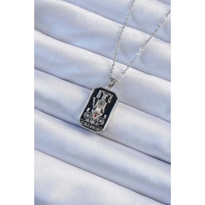 Dodes Dodes 316L Çelik Zincir Gümüş Renk Siyah Mineli Tarot Kolye TG27BKO9246